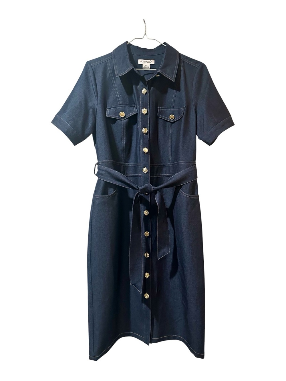 Nanette Lepore Navy Button-Front Midi Shirt Dress with Tie Belt